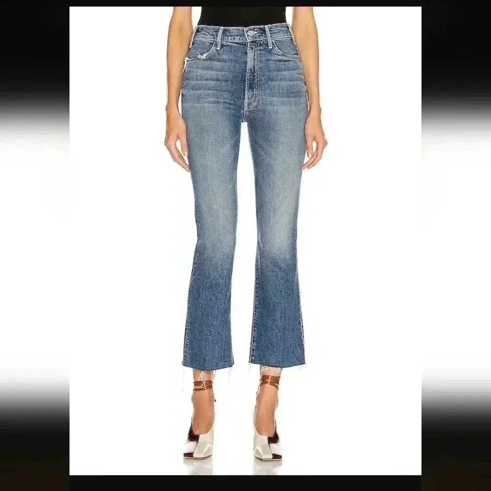 MOTHER Cropped Flare Jeans in Medium Blue Wash